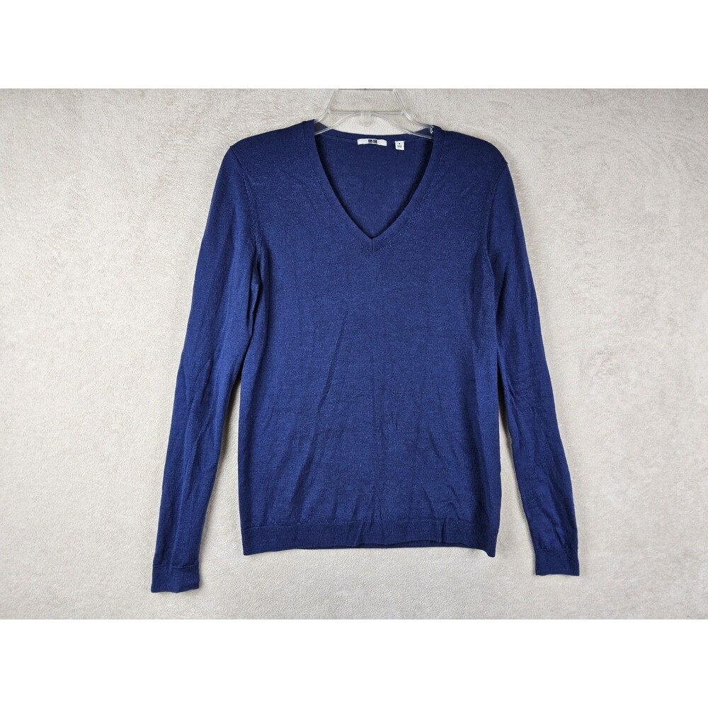 Uniqlo Women's 100% Wool V Neck Long Sleeve Blue Sweater Size M